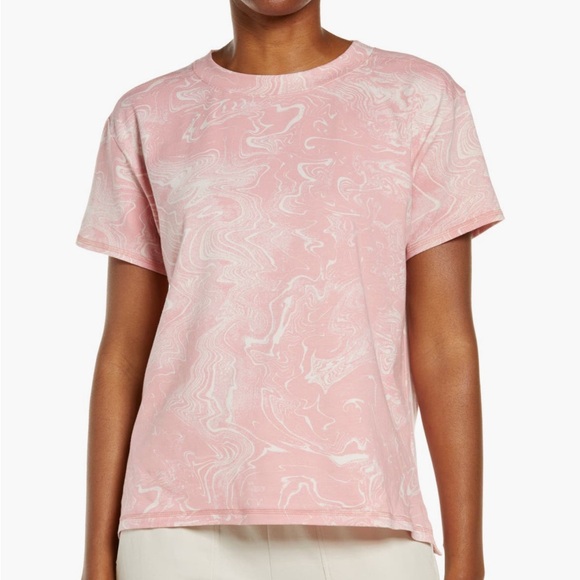Zella Pink and White Marble Pattern T-Shirt - Picture 1 of 5